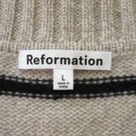 Reformation NWT Beckie in Barley Black Stripe Cashmere Collared Sweater L Photo 3