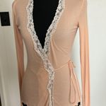 Moda Vintage Peach Wrap around Sweater with Lace Photo 3