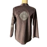 Vintage Dark Chocolate Brown Velvet Blazer Embroidered Ivory Floral Pattern Size M Photo 9