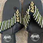 Women's Meeka Sandals Beaded Black, Green And White Sling Back Size 7 Boho Black Photo 0