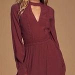 Lulus  Fall For Me Burgundy Long Sleeve Cutout Skater Dress Womens Size‎ S Photo 0