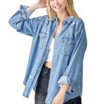 RISEN Women’s Oversized distressed Chambray Western Snap front Top 3XL Blue Size undefined Photo 2