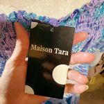 Maison Tara shoulders open/stretch round neck blue white purple floral dress NWT Size 8 Photo 6