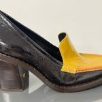 Tory Burch Patent Leather Block Heel Loafers Black Yellow Size 8.5 Photo 0