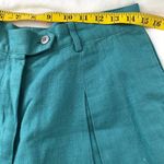 90s Cool funky unique teal turquoise linen pleated high rise Bermuda cuffed shorts Size 8/29” Blue Photo 2