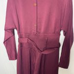 BGL Burgundy Office Solid Color Long Sleeve Squareneck Jumpsuit with Belt Sz S Red Photo 3