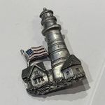 Signed SPOON Costume Brooch Pin Pewter American Flag Lighthouse Silver Photo 1