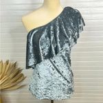 Tart Women's One Shoulder Blue Gray Velvet Blouse Size S Ruffle Top NWOT Photo 6