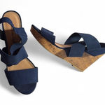 American Eagle Wedge Sandals Women's Size 8 Navy Blue Cork Platform Y2K Photo 0