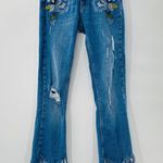 ZARA Embroidered Midrise Mini Flare Leg Distressed Cropped Denim Jeans Size 2 Photo 8