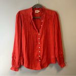 Faherty Blouse Willa Top - Carmine Warm Orange Pleated Peasant Sz S EUC Photo 3