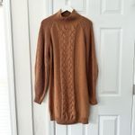 Caroline Constas Cable Knit Wool Sweater Dress Camel Tan Mock Neck Medium Cozy Photo 2