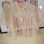 Vintage Barbizon Ariel pink chiffon lace bed jacket w/pleating & 2 Tie Closure M Size M Photo 0