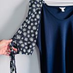 Cato  Size L/XL navy blue ribbed knit top with sheer daisy-print sleeves Photo 2