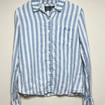 Reformation White and Blue Striped Button Down Shirt Linen Small Women Photo 0