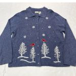 Classic Elements Vintage Christmas Cardigan Sweater Sz Large Blue Snowflake Photo 0