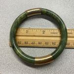 Vintage Jade Bangle Bracelet Gold Plated Clasp Chunky Bold Luck Lucky Green Photo 12