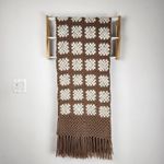 Handmade New Crochet Granny Square Shawl Wrap Fringes Brown Speckled Cream Photo 2