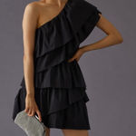 Endless Rose  One Shoulder Ruffle Mini Dress Black Tiered Sz Large Party Cocktail Photo 0