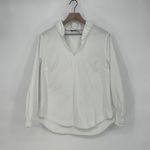 Vineyard Vines  White Ruffled Collar V Neck Long Sleeve Cotton Blend Shirt Medium Photo 1