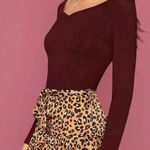 SheIn Sexy Deep Red Off The Shoulder Plunge Neck Long Sleeve Size Small Photo 0