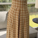 Plaid Free People Wide Leg Jumpsuit with side pockets Tan Photo 0