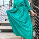 70s Lana Victorian Silk Emerald Empire Waist Dress Size M Photo 2