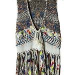Adore Multi Colored Fringe Knit Cardigan Vest Womens Sz M Boho Western Hippie White Size M Photo 0