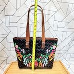 Consuela  Black Quilted Patent Tote Floral Embroidery Leather Shoulder Bag Purse Photo 2