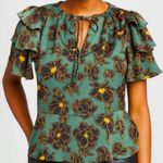 Who What Wear  shirt Royal Blooms Ruffle Sleeve Peplum Top Green‎ xs Photo 5