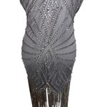 ASOS NEW NWT  Design Halter Crystal Embellished Fringe Dress In Silver Photo 5