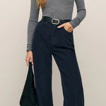 Reformation  Penney High-Rise Relaxed Flare Corduroy Pants Navy Photo 1