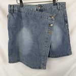Women's Light Blue Denim Skirt L Asymmetrical Button Front Pockets Casual Retro Size L Photo 0