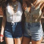 Carmar Lace Up Denim Shorts in Acid Wash Blue Size 26 Photo 1