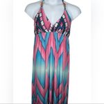Boutique Boho Beaded Passion4Fashion Maxi Sundress Open Back Pink Blue Size Large Photo 3