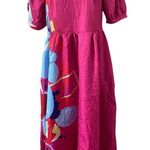 Barbie Movie Weird Doll Pink Puff Sleeve Abstract Print Midi Dress Size Large Photo 1