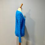 Lands' End  Cotton Cable Knit Crewneck Sweater Bright Blue Preppy winter, Size M Photo 3