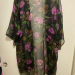 LA Intimates Womens Sheer Night Robe Kimono M Medium Floral Black Purple Green Photo 4
