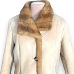 Vintage 90s Longline Cream Vegan Suede Coat Faux Fur Trim Jones New York Large Tan Photo 1