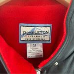 Pendleton Vest Vintage Black 100% Leather Zip Up Red Fleece Interior Size Small Photo 2
