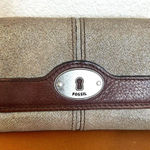 Fossil Genuine Leather Suede Trifold Wallet Zipper Coin Pocket Photo 0