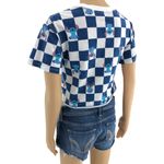 Disney XS White Blue Checkered Lilo & Stitch Short Sleeve Crew Neck Crop Tee Photo 3