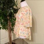 ZARA Yellow Floral Short Sleeve Lace Up Front Dainty Boho SemiSheer Blouse S NWT Photo 3