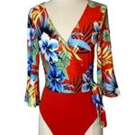 SheIn #52 tropical bodysuit top with a faux wrap design Photo 0