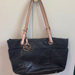 Michael Kors  Large Black Pebbled Leather Tote Bag | Tan Straps | Gold Hardware‎ Photo 0