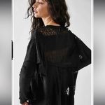Free People  Black Lace Layered Long Sleeve Blouse – Size Small Photo 2