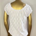 Derek Heart Women’s Eyelet Lace Stretch Blouse Top Sz Large White Front Tie Accent Photo 1