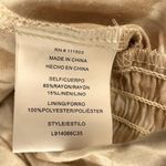 Plunging V neck elastic waist crop mid shirt with poof sleeve open tie back Tan Photo 8