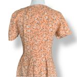 Vintage 90s Peach Floral Mini Dress Rayon Button Front Short Sleeve Scoopneck Orange Photo 8