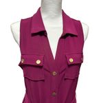 Boston Proper  Sleeveless Collared Midi Shirt Dress M Magenta Gold Button Belted Photo 4